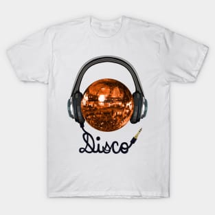 Retro Orange Disco Ball Music Headphones T-Shirt